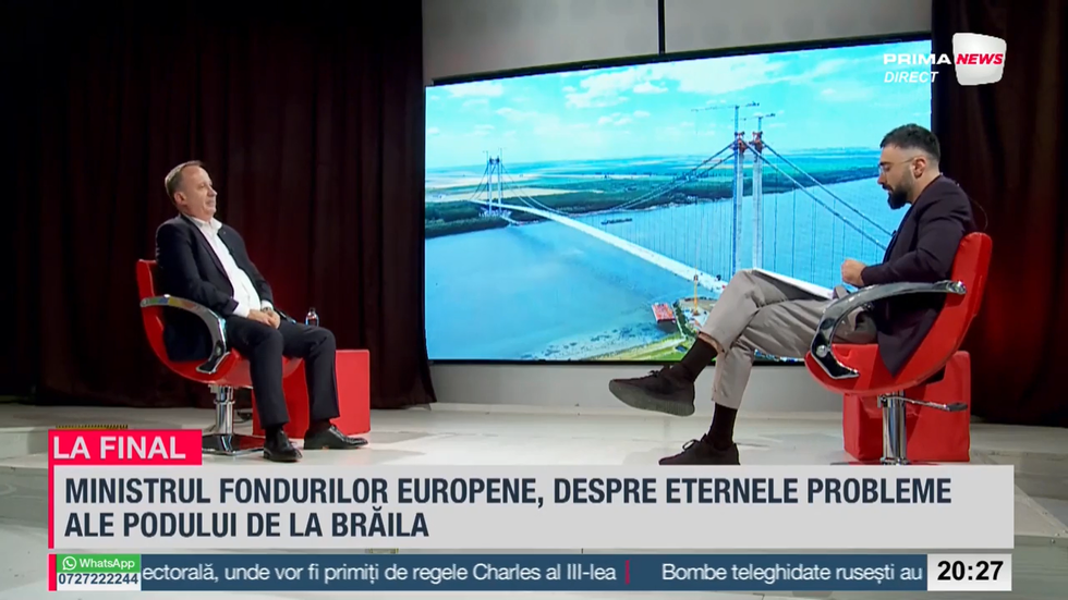 VIDEO - Ce a spus Ministrul Fondurilor Europene la Prima News despre eternele probleme ale podului de la Brăila