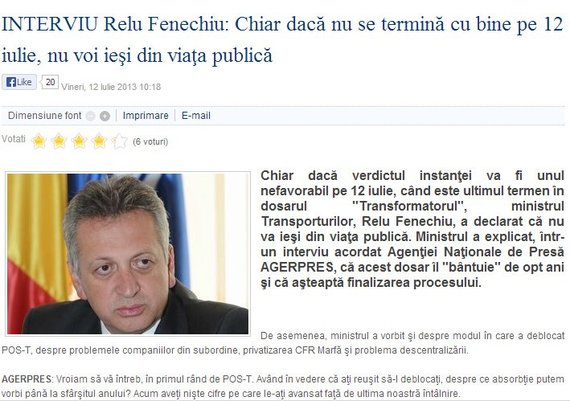 Agerpres a scos definitiv interviul „periuţă” cu Relu Fenechiu pentru că „nu era în concordanţă cu etica jurnalistică”
