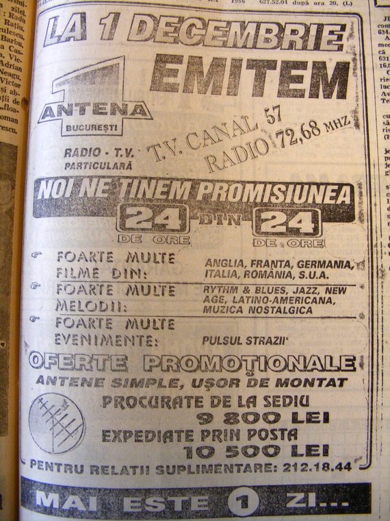 ACUM 20 DE ANI. Lansarea Antena 1, în presa vremii: „A fost inaugurată televiziunea particulară profesională”