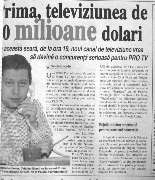 În prag de aniversare. Lansarea Prima TV în presa din 1997