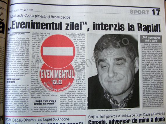 DIN ARHIVĂ. Cum a interzis Giovanni Becali Evenimentul zilei la Rapid