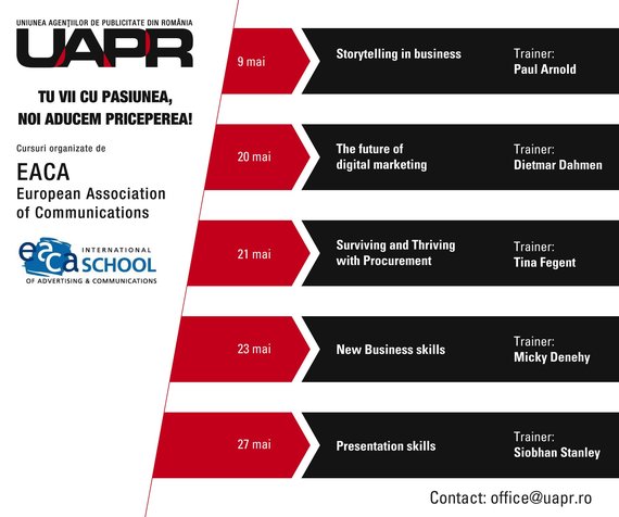 Asociaţiile profesionale UAPR şi EACA organizează cursuri pentru publicitari