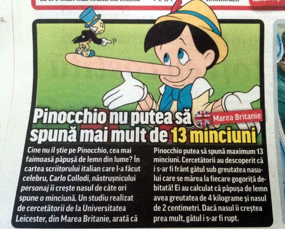 “ŞTIREA” ZILEI: Pinocchio nu poate spune mai mult de 13 minciuni că-şi rupe gâtul