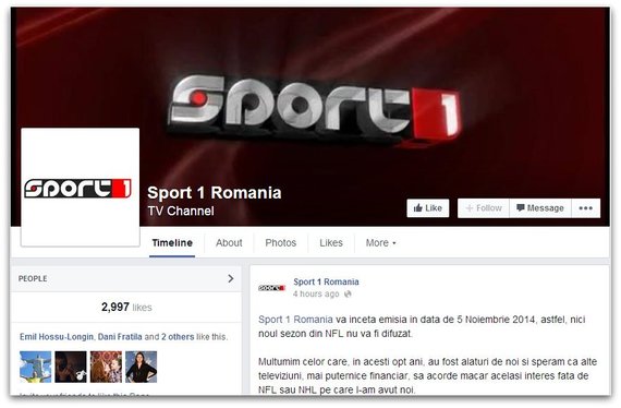 Sport 1 îşi încetează emisia în România din 5 noiembrie
