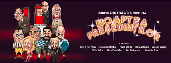 Distractis face parodie politică pe scena cinematografului deţinut de Adrian Sărbu, în noaptea alegerii preşedintelui