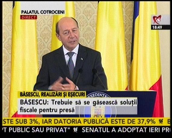 Băsescu: "Trebuie să se găsească soluţii fiscale pentru presă"
