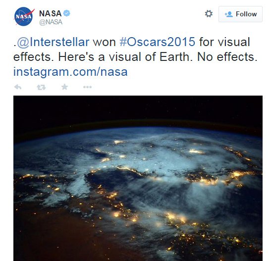 Se ţine de glume. Cum a reacţionat NASA după ce Interstellar a primit Oscarul pentru efecte speciale