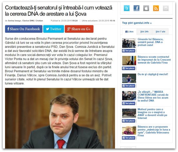 Gândul, campanie pentru arestarea lui Şova: „Contactează-ţi senatorul şi întreabă-l cum votează la cererea DNA”