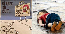 FOTO. Charlie Hebdo a publicat caricaturi controversate despre Aylan, copilul sirian înecat în Marea Egee. Revista riscă să fie dată în judecată