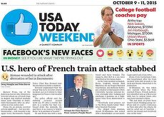 Ediţia de weekend a USA Today, marcată de Facebook. Articolele de pe prima pagină, însoţite de emoticoane