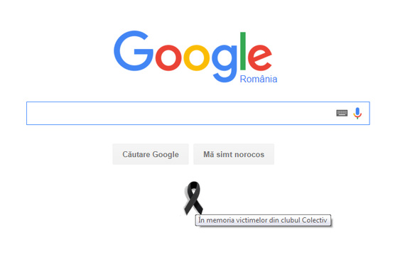 Google România comemorează tragedia din club Colectiv printr-o fundă de doliu