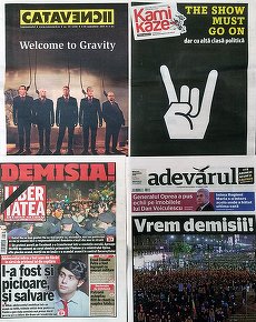 “DEMISIA”, pe primele pagini. Kamikaze: The show must go on, dar cu altă clasă politică. Caţavencii, copertă dură: Wellcome to gravity.