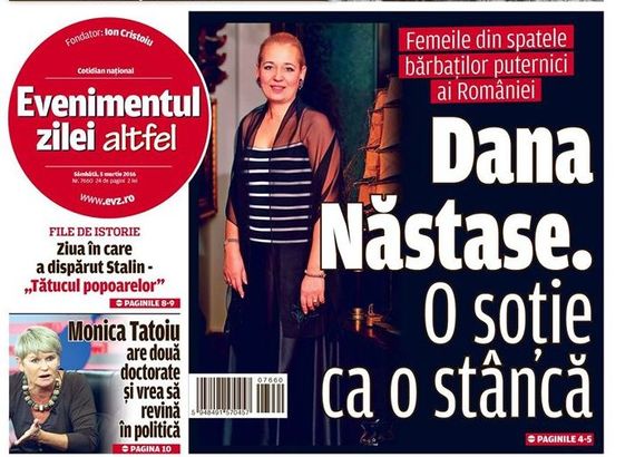 EVZ şi un titlu care nu mai are nevoie de niciun comentariu: „Dana Năstase. O soţie ca o stâncă”