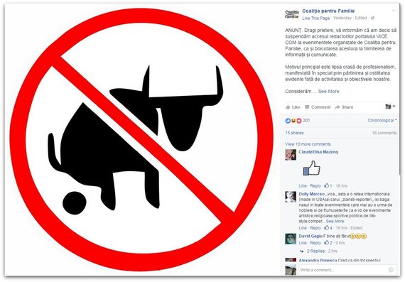 Jurnaliştii Vice, interzişi la evenimentele Coaliţiei pentru Familie: „Ne rezervăm dreptul de a proceda similar cu alte instituţii”