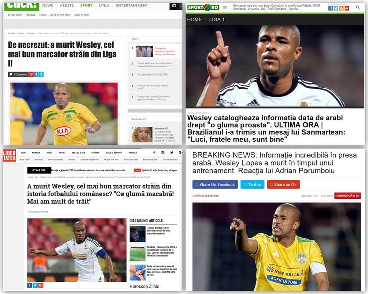 Cum a căzut presa din România în capcana unei ştiri false despre moartea fotbalistului Wesley