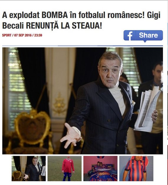 DERAPAJ. Titlu înşelător pe EVZ şi Spy News. Gigi Becali a renunţat la Steaua? Da, dar altă Steaua şi alt Gigi