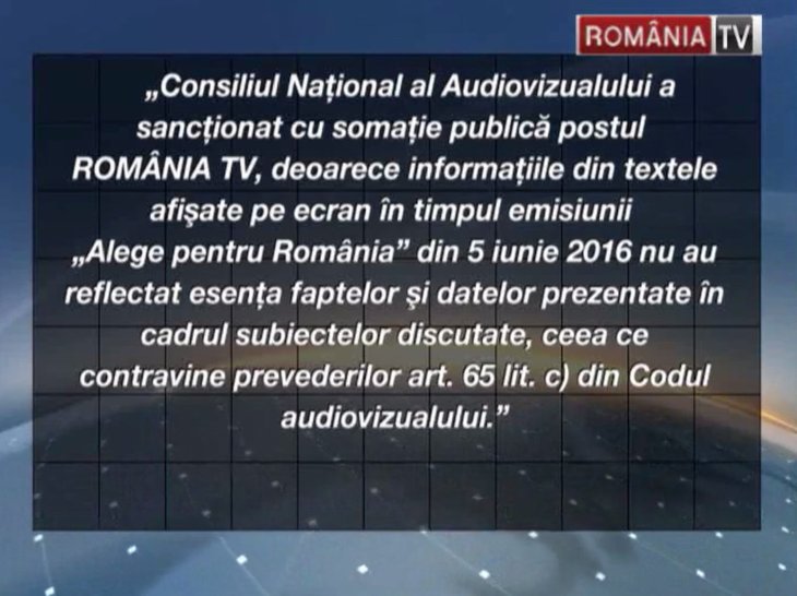 România TV, somată pentru că burtierele de pe ecran nu au legătură cu subiectele din platou