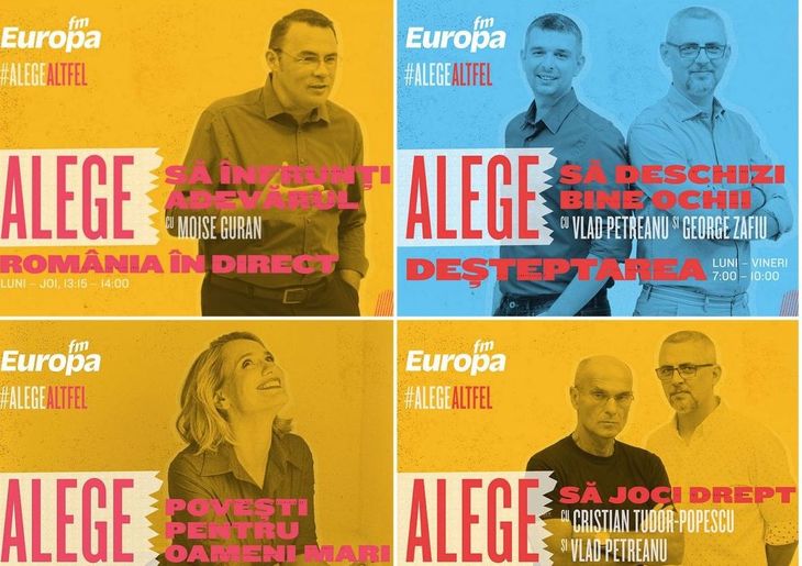 Europa FM „vorbeşte” despre alegeri în noua campanie de promovare. #alegealtfel cu Esca, CTP şi Moise Guran în