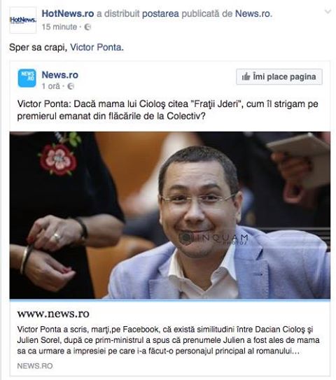 FOTO. Un angajat HotNews, dat afară, după o postare dură la adresa lui Ponta