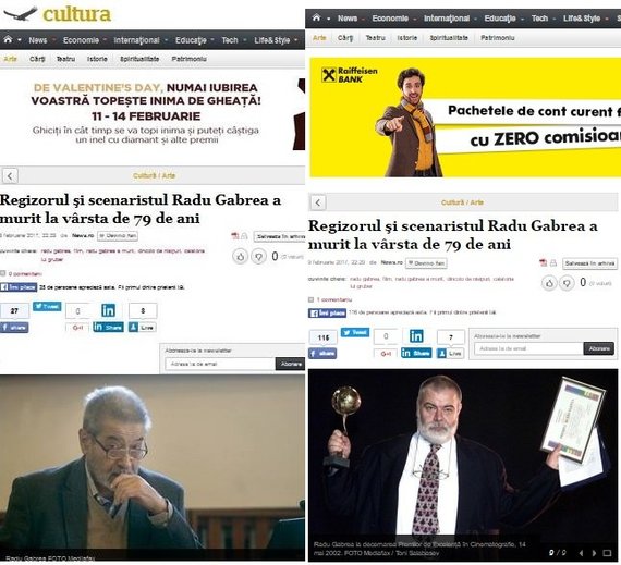GREŞEALĂ. Adevărul.ro, poză cu Florin Gabrea, membru CNA, în ştirea despre dispariţia regizorului Radu Gabrea