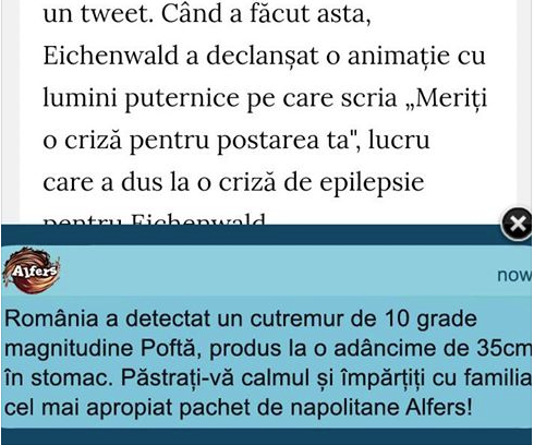 Falsa alertă de cutremur de pe Biziday, parodiată într-o reclamă online