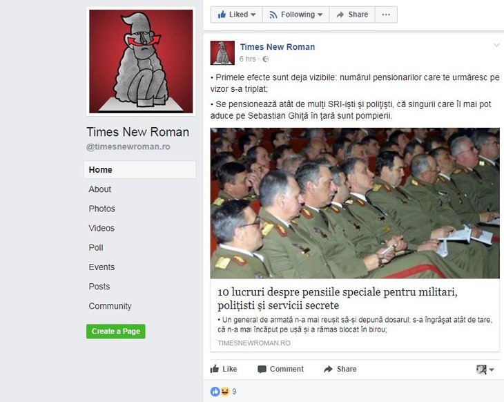 Pagina Times New Roman, victimă colaterală în ofensiva Facebook anti-fake news: zero reach