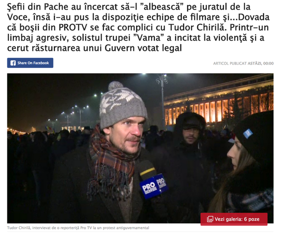 Cancan, din nou atac la Tudor Chirilă. Şi la Pro TV: artistul "a cerut răsturnarea unui Guvern votat legal"