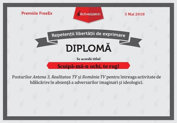 De Ziua Presei. Premianţi: Rise Project şi Dragoş Pătraru. Repetenţi: Antena 3, România TV şi Realitatea TV, pentru „beştelirea în absenţă a adversarilor"