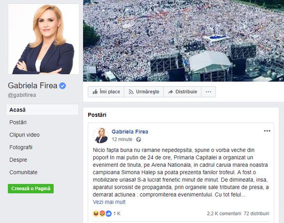 Uite contul, nu e contul! Uite postarea, nu e postarea! Gabriela Firea şi-a închis pagina de Facebook de trei ori într-o singură zi