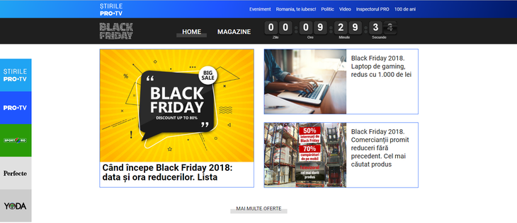 PE SCURT. Black Friday vine şi la... Pro TV. A lansat patru site-uri cu ofertele comercianţilor