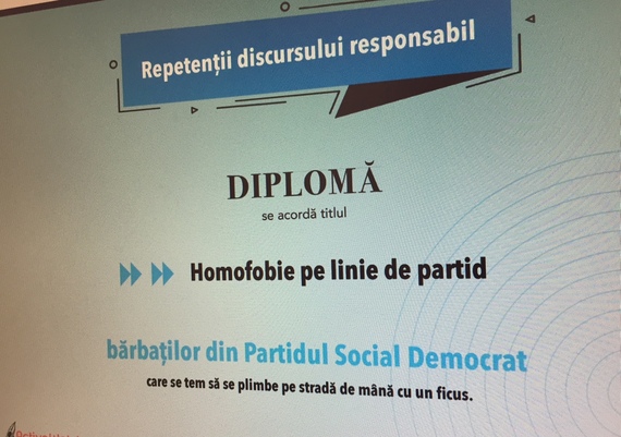 HateAwards. PSD, premiul „Homofobie pe linie de partid”. ActiveWatch, „premii” pentru „promotorii urii”, dar şi pentru cei responsabili