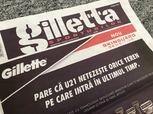 Proiect inedit: Gillette, reclame adaptate în GSP şi ZF. Gazeta, o faţă Gilletta, o faţă Halep