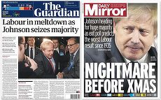 GALERIE FOTO. Alegerile din Marea Britanie. Cum s-a văzut victoria uriaşă a lui Boris Johnson pe prima pagină a ziarelor britanice
