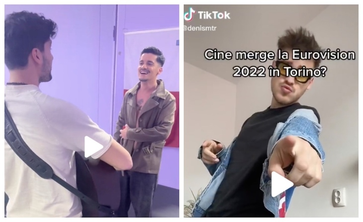 Denis Matroş şi Cristina Almăşan fac conţinut pe TikTok din culisele Eurovision. Sursa foto: capturi TikTok