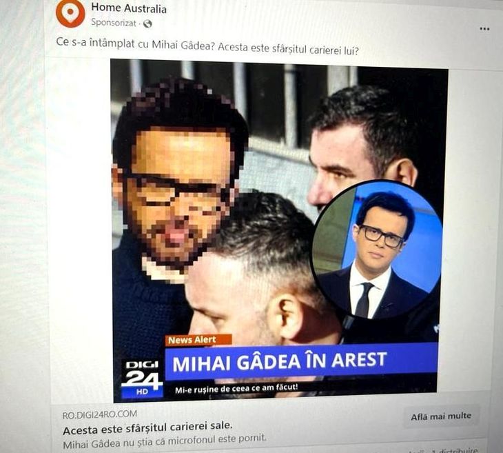Digi24 avertizează că imaginea i-a fost clonată şi folosită alături de numele unor vedete precum Andreea Esca, Andreea Marin şi Mihai Gâdea