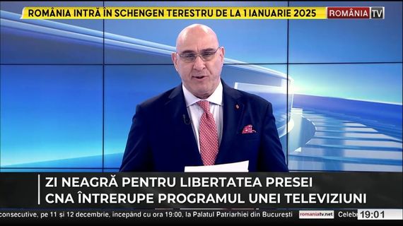 România TV se solidarizează cu Realitatea după sancţiunea de la CNA veche de un an. A deschis programul cu o burtieră neagră şi titlul: „Zi neagră pentru libertatea presei"