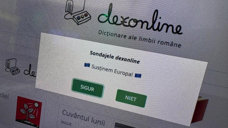 Site-ul DexOnline, mesaj cu subînţeles. „Susţinem Europa!” Da sau Niet? Ce se întâmplă cu site-ul la varianta în limba rusă?