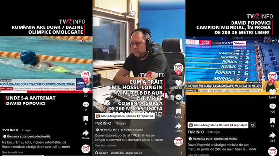 TVR, calificat de TikTok drept "media controlată de stat" pe toate clipurile. Şi pe cel cu finala lui David Popovici. UPDATE. Şi EuroNews e marcat la fel