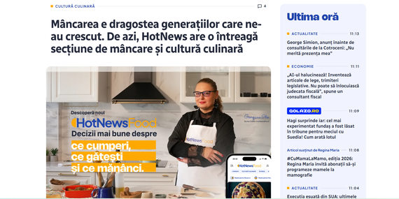 HotNews îşi extinde conţinutul. Lansează o secţiune dedicată mâncării şi culturii culinare