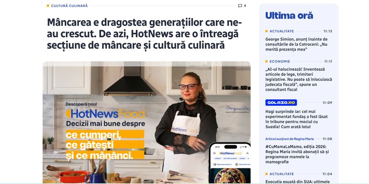 HotNews îşi extinde conţinutul. Lansează o secţiune dedicată mâncării şi culturii culinare