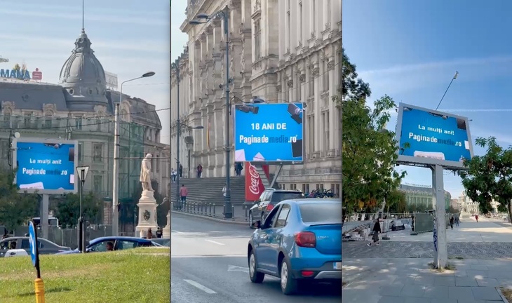 VIDEO. Mesaj la 18 ani de Paginademedia.ro pe ecranele video din Bucureşti
