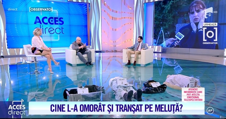 Unde a ajuns Acces Direct! Reconstituire în direct, cu manechine pe podea. Detalii macabre: „I-au găsit capul într-un sac”