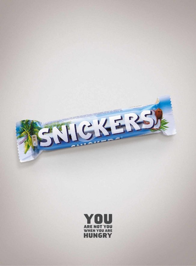 Snickers, aluzii la alte branduri de ciocolată, cu mesajul "Nu eşti tu când ţi-e foame"