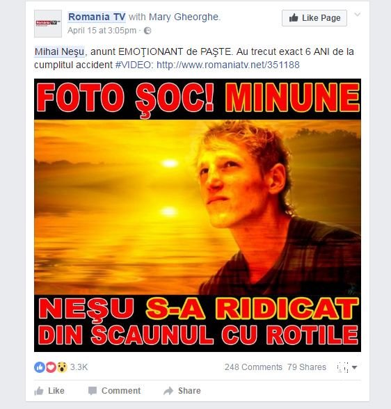 Mihai Neşu, subiect de fake news pe Facebook-ul România TV
