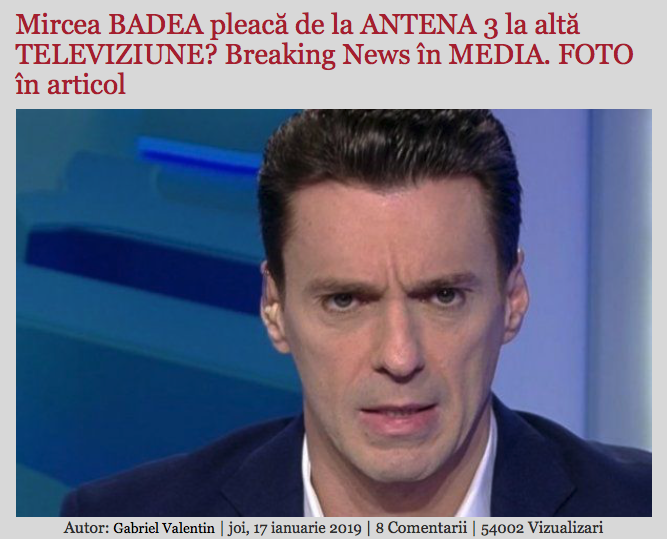 DERAPAJ. EVZ şi un titlu fără nicio legătură cu textul şi realitatea: "Mircea Badea pleacă de la Antena 3 la altă televiziune?"