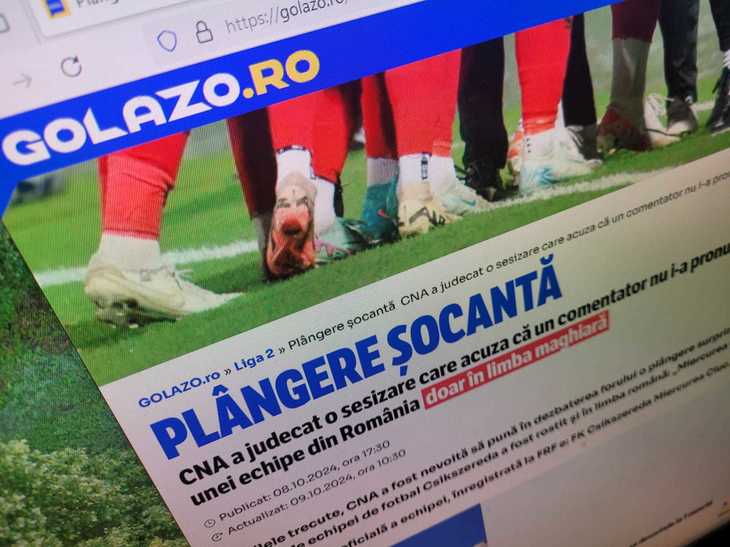 Fake. CNA dezminte categoric o ştire publicată de site-ul Golazo. Cu un comentator care nu a spus numele unei echipe doar în maghiară: „Nu am avut asemenea sesizare în analiză”