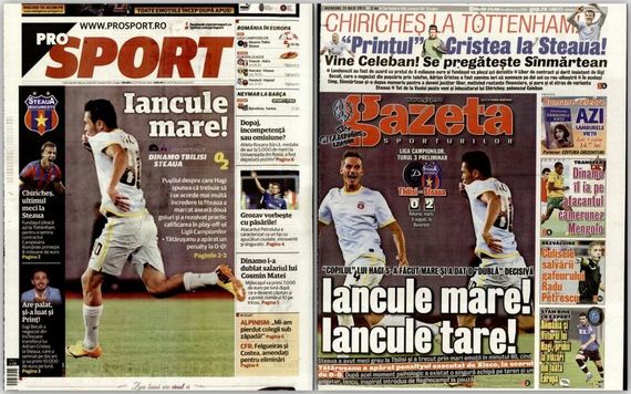 PRESA DE AZI. Ziarele de sport s-au nimerit din nou: acelaşi titlu şi aceeaşi poză de copertă.