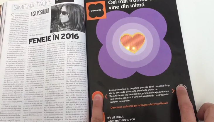 VIDEO. (P) Aplicaţie inedită Orange: trimite ritmul inimii prin SMS. Testaţi aplicaţia într-un proiect special din Elle