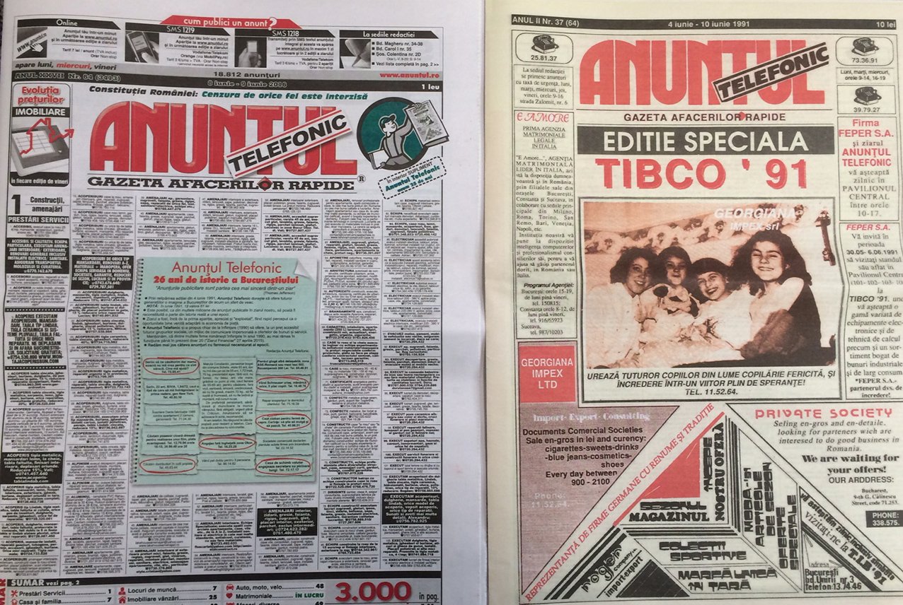 Numărul din 4 iunie 1991 (dreapta), distribuit împreună cu ediţia din 8 iunie 2016