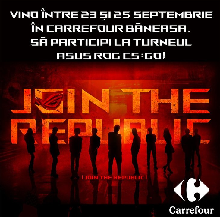 (P) Concurează cu cei mai buni gameri: vino între 22 şi 25 septembrie în Carrefour Băneasa să urmăreşti turneul ASUS Republic of Gamers CS:GO